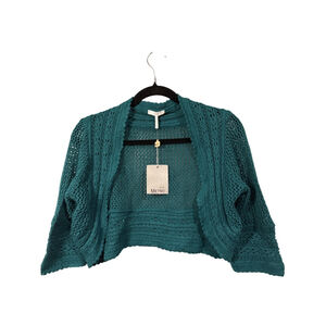 Women's Metro 7 Teal Crochet Knit Shrug Sweater L